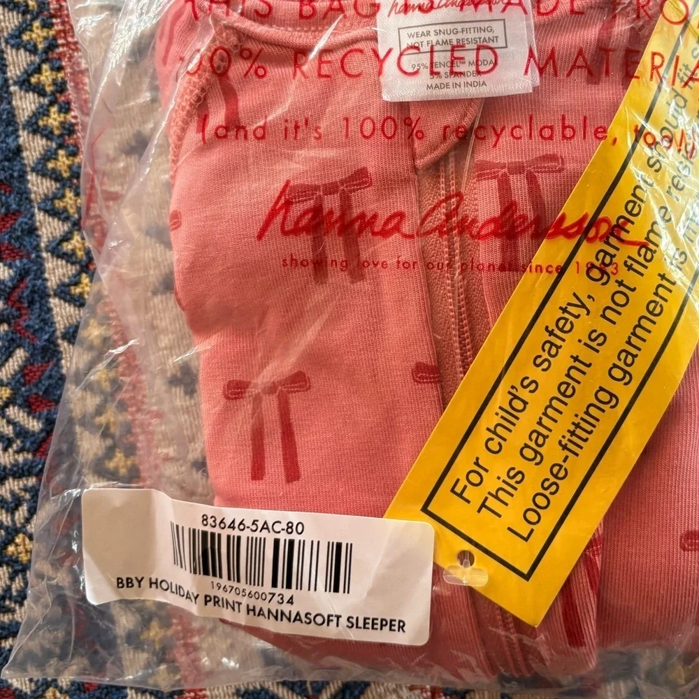 NWT Hanna Andersson Pink and Red Bow Hanna Soft Sleeper Pajamas Footies